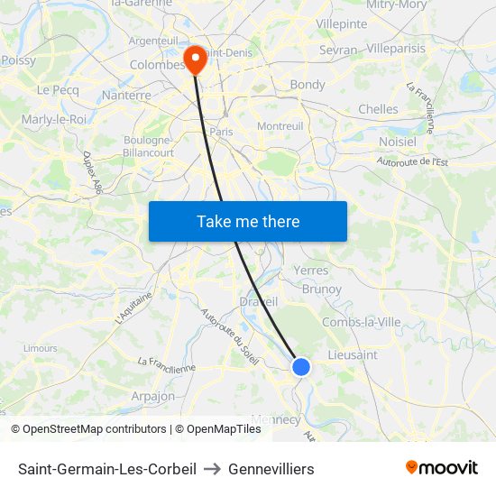 Saint-Germain-Les-Corbeil to Gennevilliers map