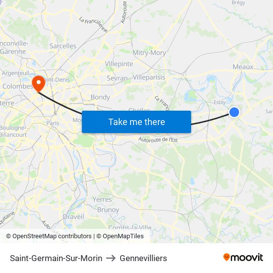 Saint-Germain-Sur-Morin to Gennevilliers map