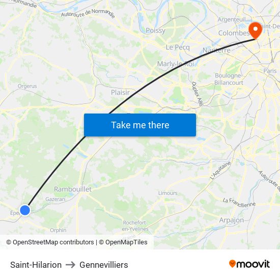 Saint-Hilarion to Gennevilliers map