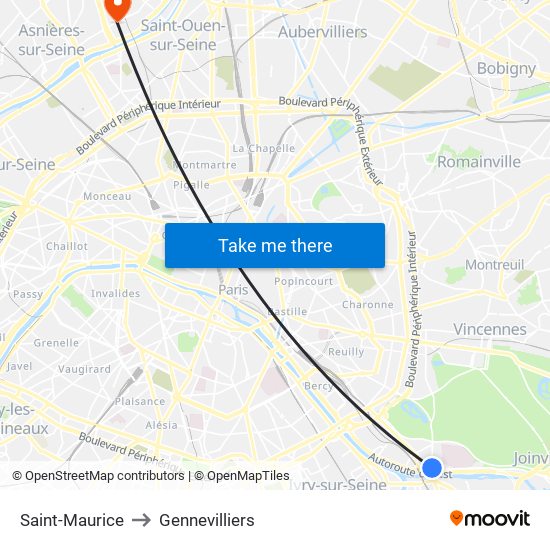 Saint-Maurice to Gennevilliers map