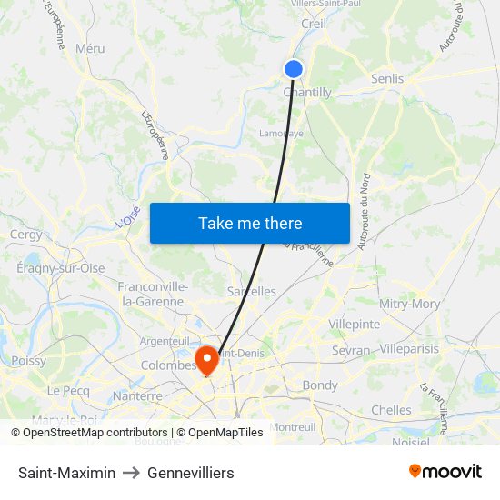 Saint-Maximin to Gennevilliers map