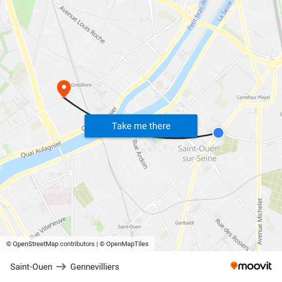 Saint-Ouen to Gennevilliers map