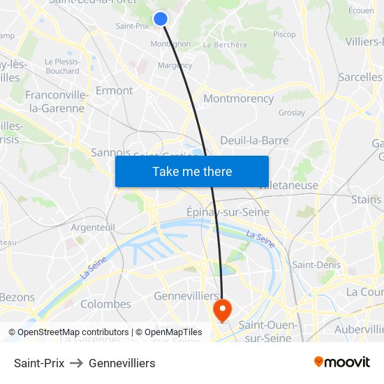 Saint-Prix to Gennevilliers map