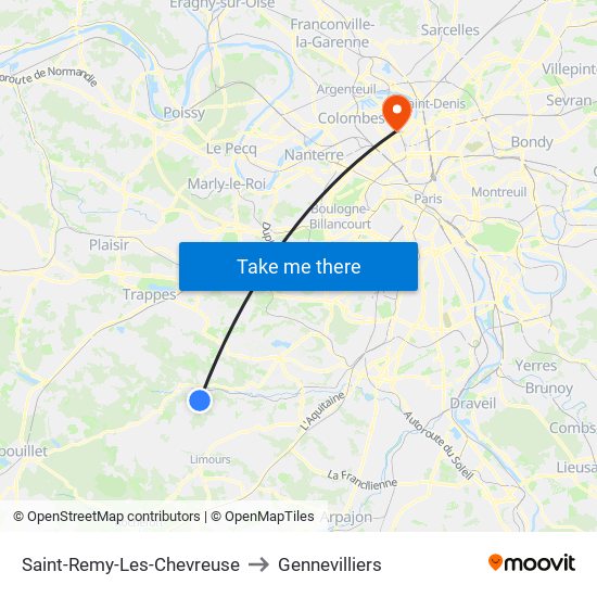 Saint-Remy-Les-Chevreuse to Gennevilliers map