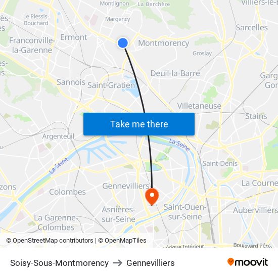 Soisy-Sous-Montmorency to Gennevilliers map
