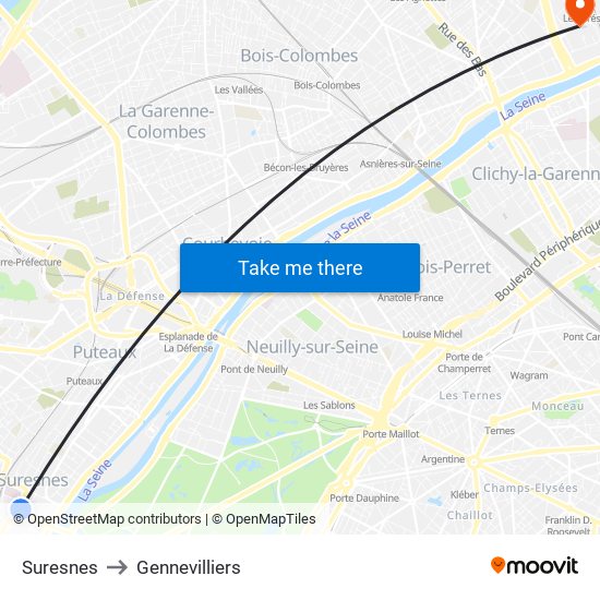 Suresnes to Gennevilliers map