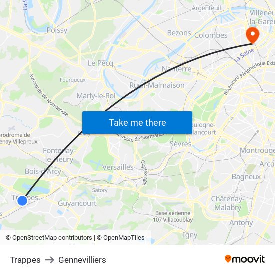 Trappes to Gennevilliers map