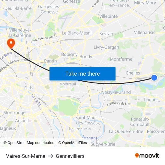 Vaires-Sur-Marne to Gennevilliers map