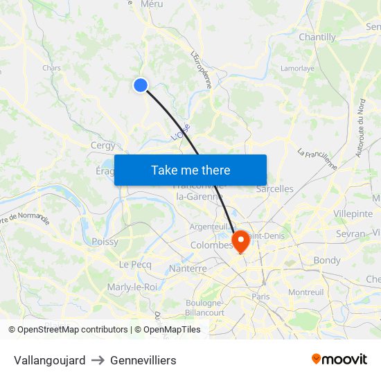 Vallangoujard to Gennevilliers map