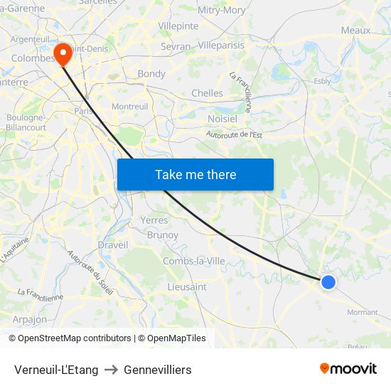 Verneuil-L'Etang to Gennevilliers map