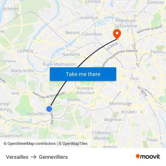 Versailles to Gennevilliers map