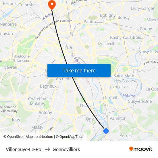 Villeneuve-Le-Roi to Gennevilliers map