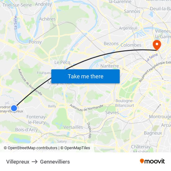 Villepreux to Gennevilliers map