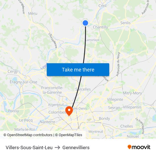 Villers-Sous-Saint-Leu to Gennevilliers map