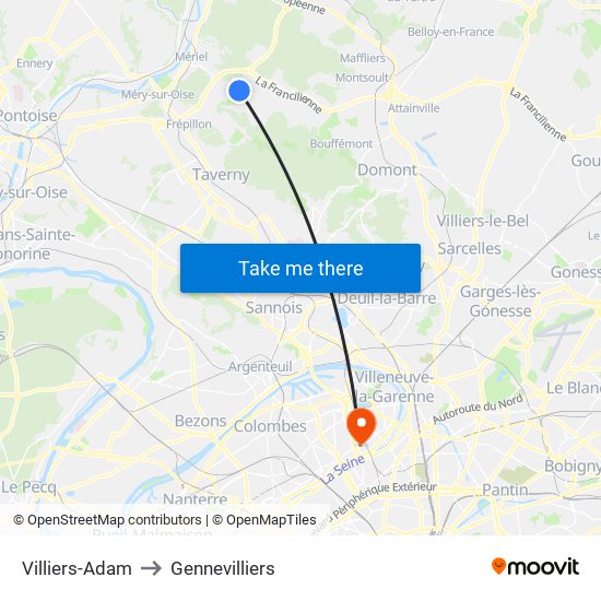 Villiers-Adam to Gennevilliers map