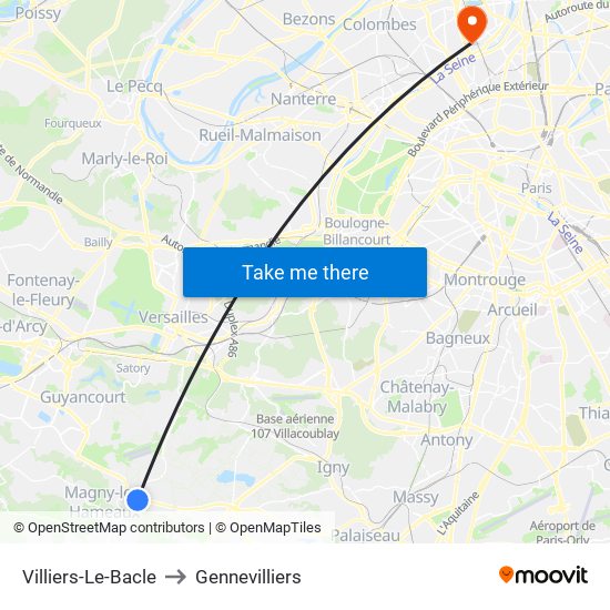 Villiers-Le-Bacle to Gennevilliers map