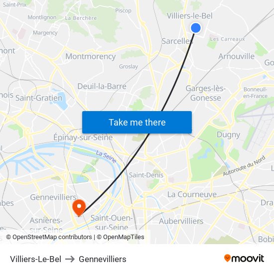 Villiers-Le-Bel to Gennevilliers map