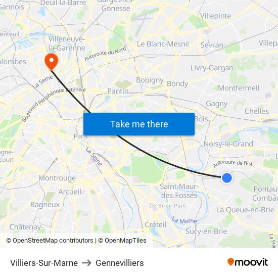 Villiers-Sur-Marne to Gennevilliers map