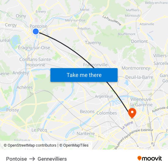 Pontoise to Gennevilliers map