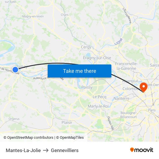 Mantes-La-Jolie to Gennevilliers map