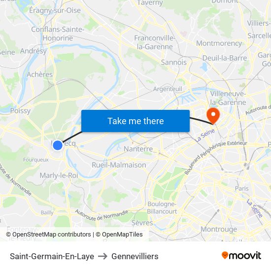 Saint-Germain-En-Laye to Gennevilliers map