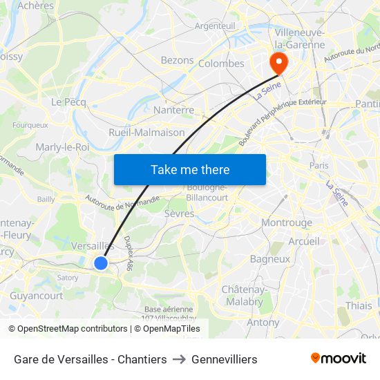 Gare de Versailles - Chantiers to Gennevilliers map