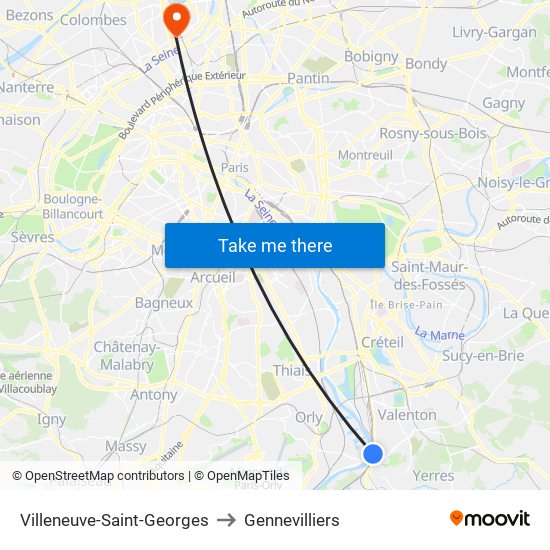 Villeneuve-Saint-Georges to Gennevilliers map