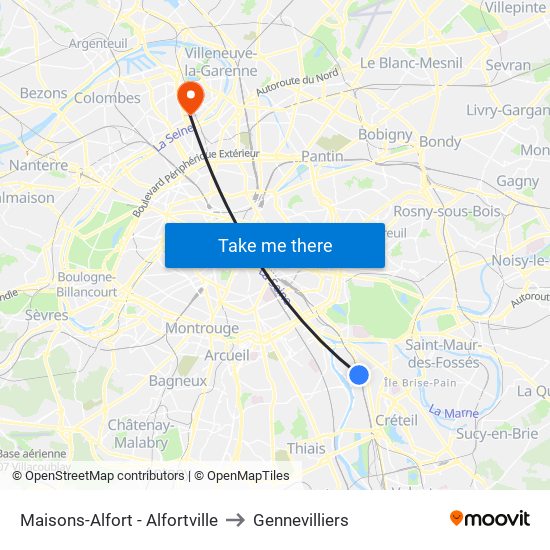 Maisons-Alfort - Alfortville to Gennevilliers map
