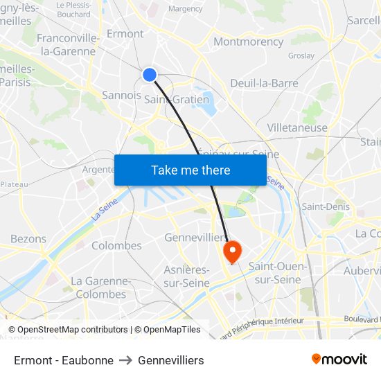 Ermont - Eaubonne to Gennevilliers map