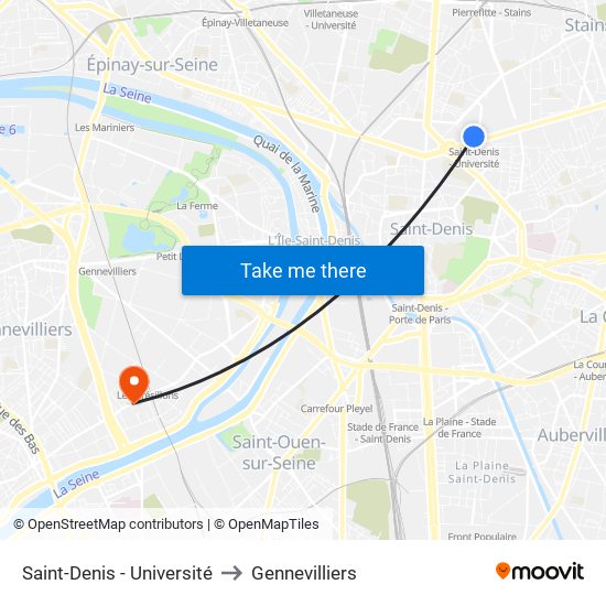 Saint-Denis - Université to Gennevilliers map
