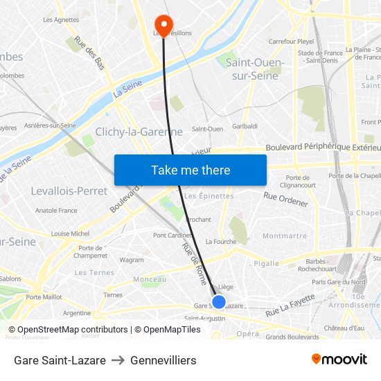 Gare Saint-Lazare to Gennevilliers map