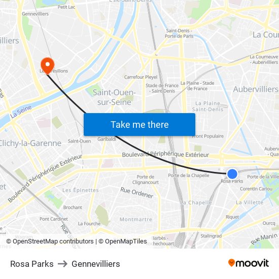 Rosa Parks to Gennevilliers map
