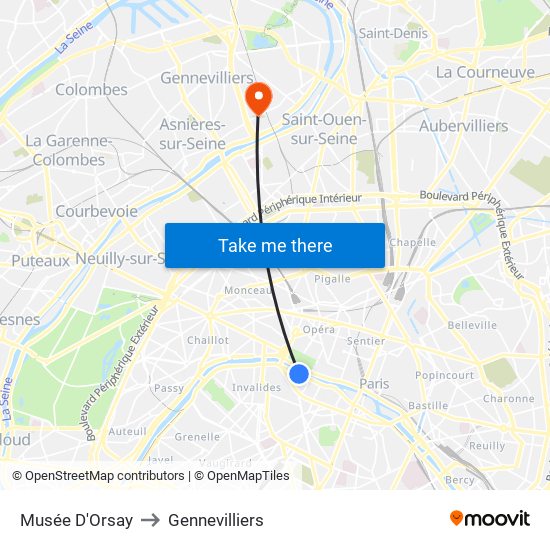 Musée D'Orsay to Gennevilliers map