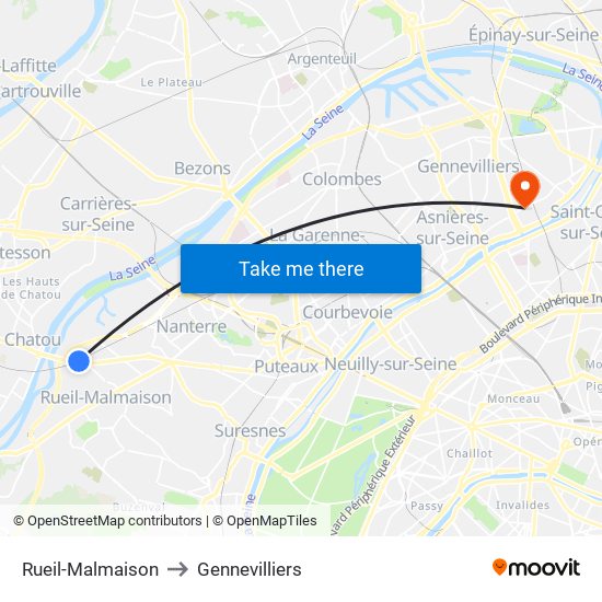 Rueil-Malmaison to Gennevilliers map
