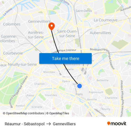 Réaumur - Sébastopol to Gennevilliers map