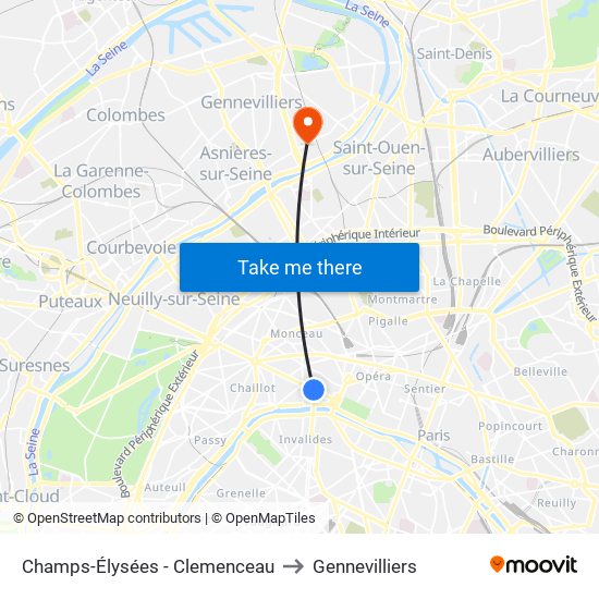 Champs-Élysées - Clemenceau to Gennevilliers map