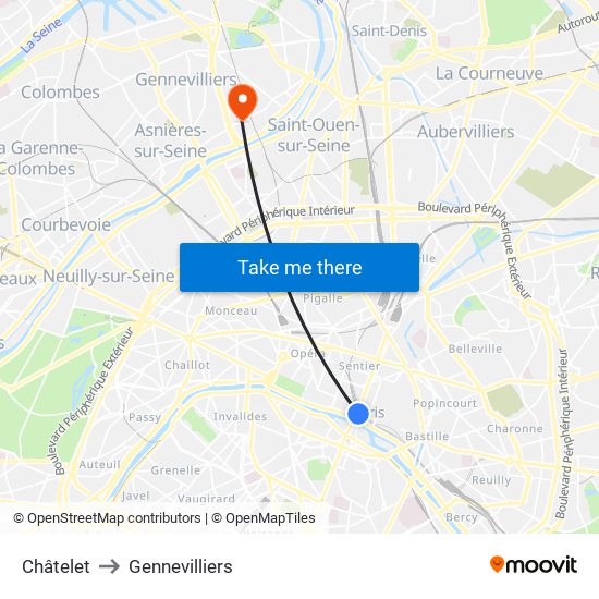 Châtelet to Gennevilliers map