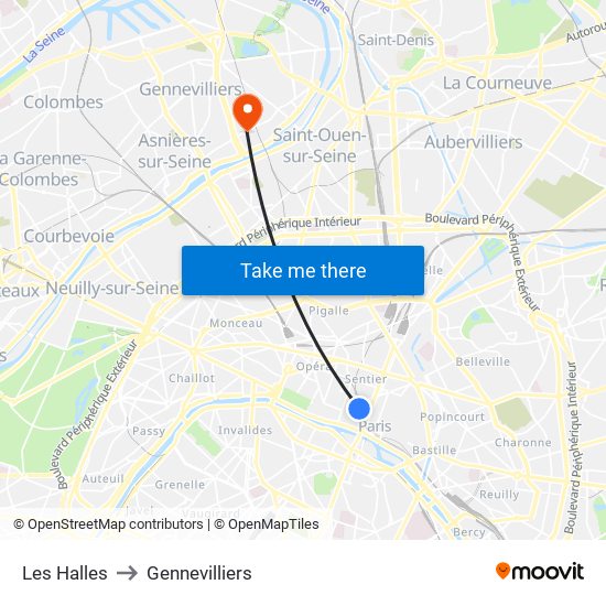 Les Halles to Gennevilliers map