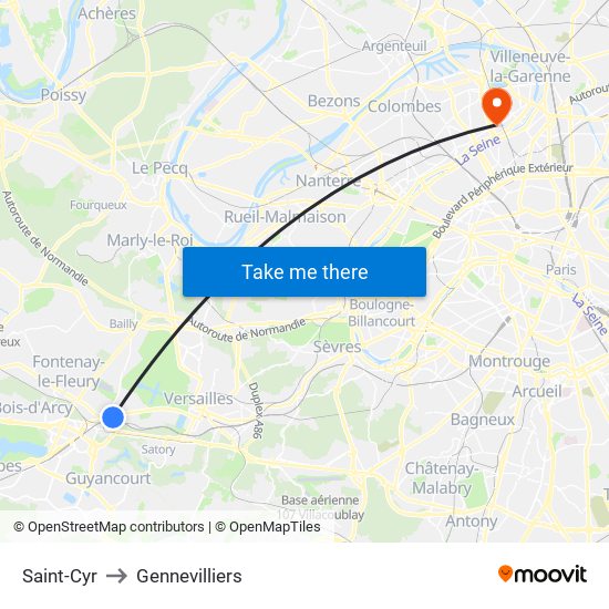 Saint-Cyr to Gennevilliers map