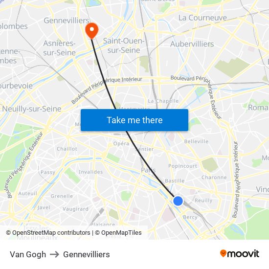 Van Gogh to Gennevilliers map