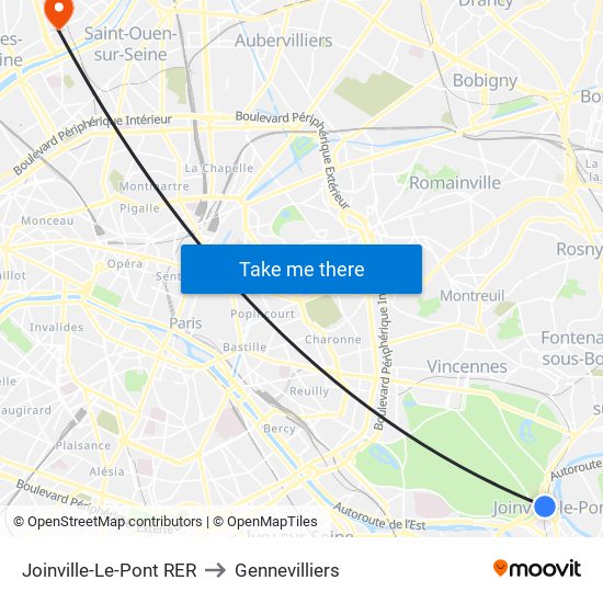 Joinville-Le-Pont RER to Gennevilliers map