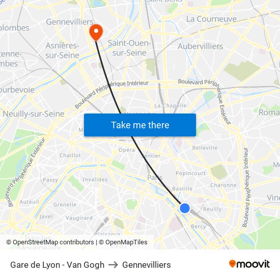 Gare de Lyon - Van Gogh to Gennevilliers map