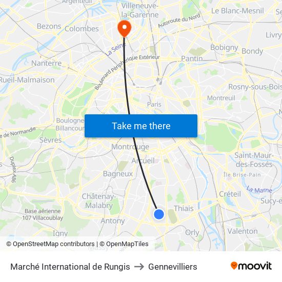 Marché International de Rungis to Gennevilliers map