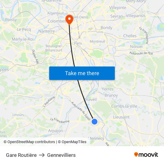 Gare Routière to Gennevilliers map