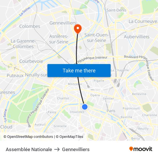 Assemblée Nationale to Gennevilliers map