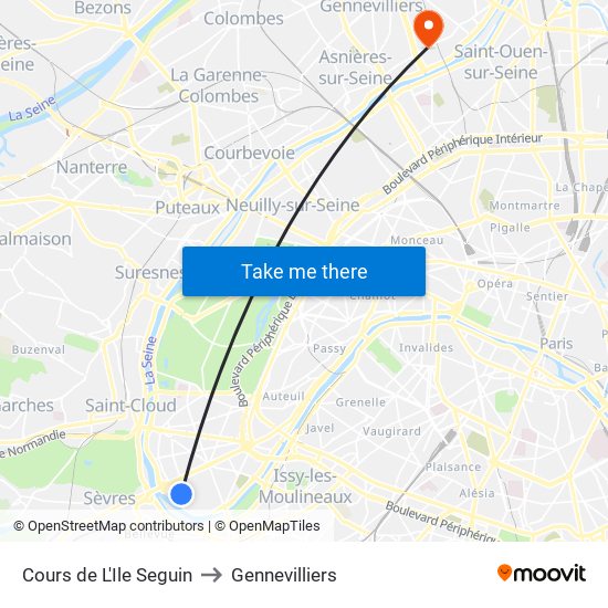 Cours de L'Ile Seguin to Gennevilliers map