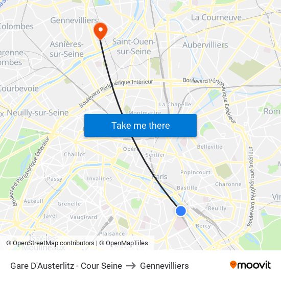Gare D'Austerlitz - Cour Seine to Gennevilliers map
