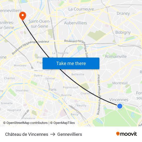 Château de Vincennes to Gennevilliers map