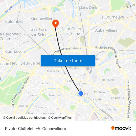 Rivoli - Châtelet to Gennevilliers map