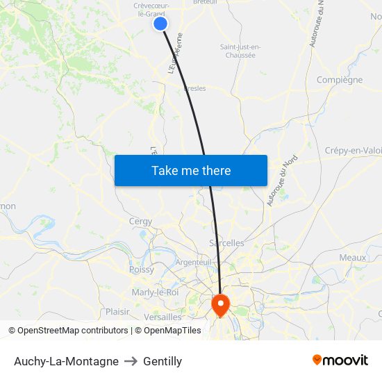 Auchy-La-Montagne to Gentilly map